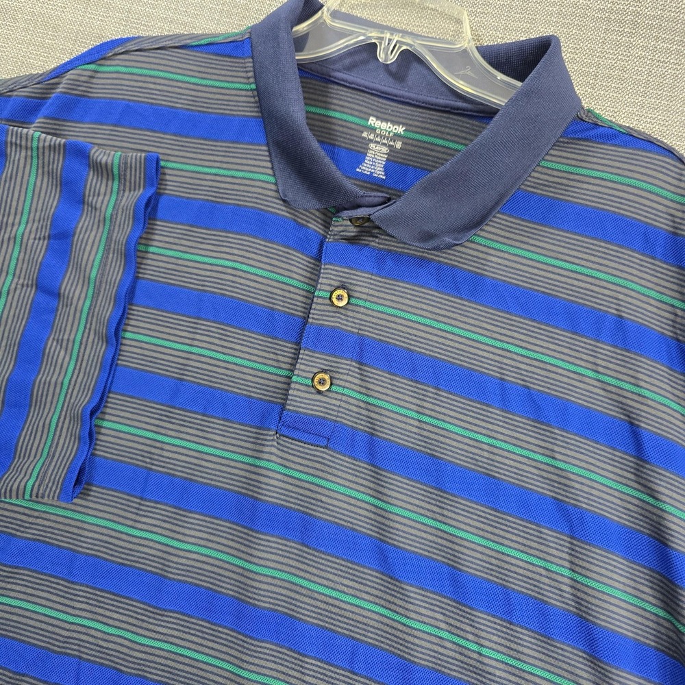 Reebok Polo Shirt Mens 3XL Blue Striped Golf PlayDry Performance Athletic